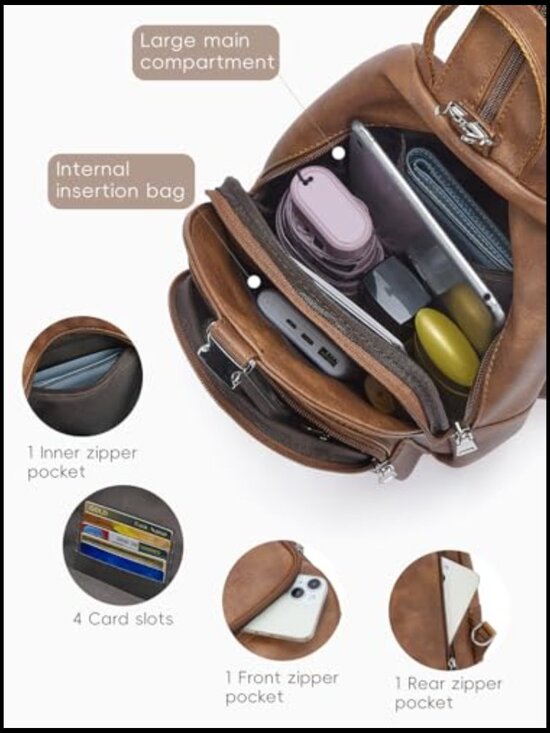 Leather Convertible Sling Backpack Purse Crossbody Bag Travel Chic Minimal main image 5